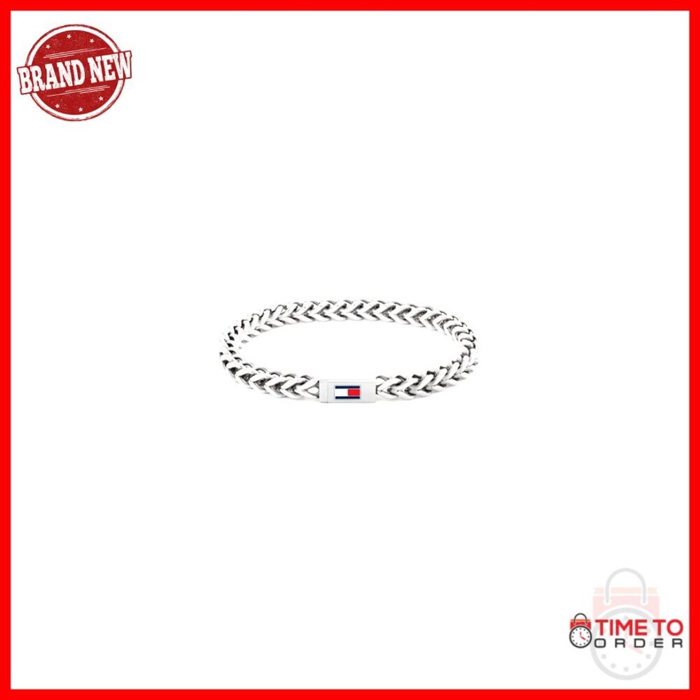 Stainless Steel Bracelet With Magnetic Clasp, Enamel Flag Detail, 190mm